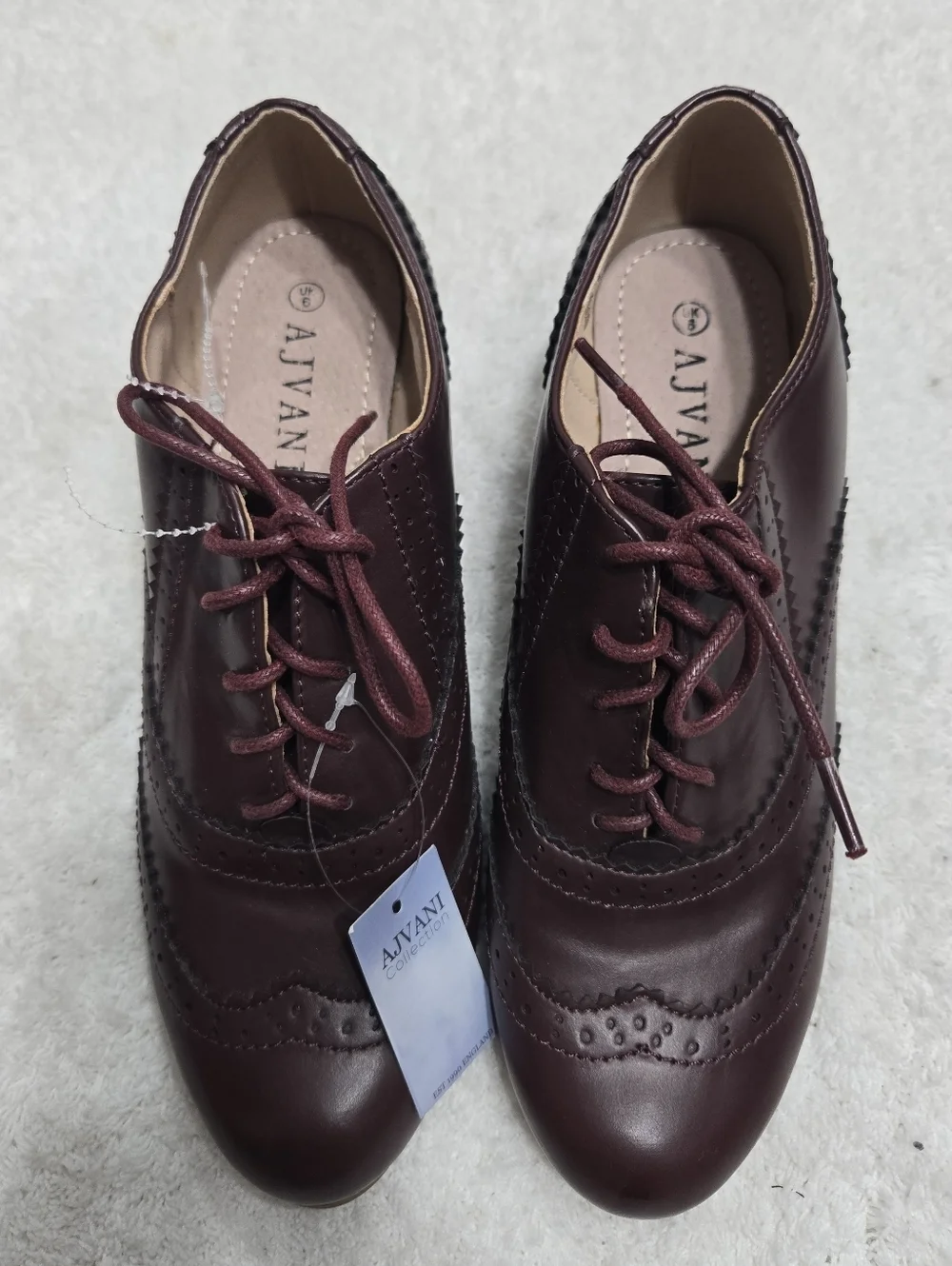 Ajvani Women's Mid Heel Cut Out Brogues Shoe Boots Size 39 Burgundy
